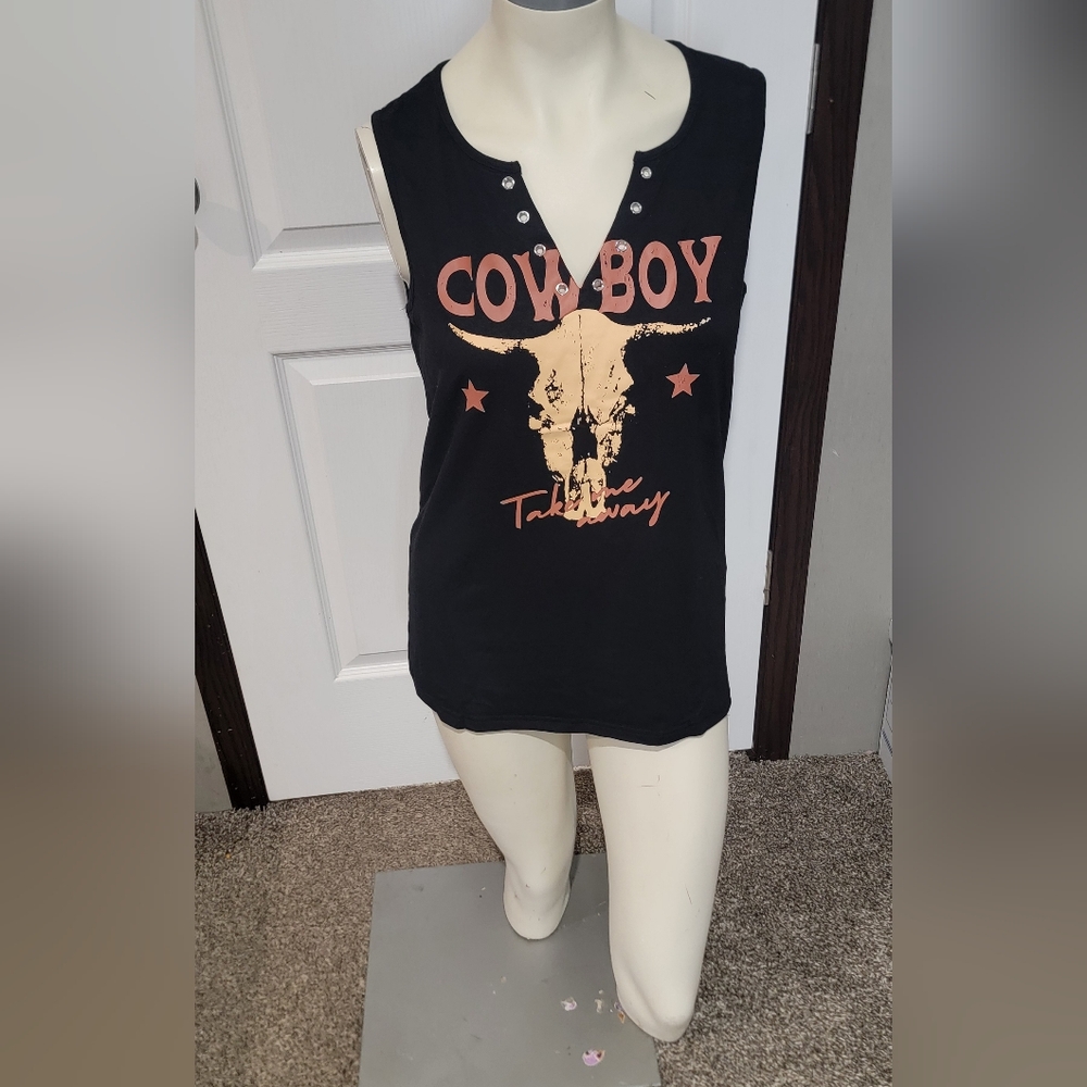 Black Cowboy Graphic Tank Top Casual Style